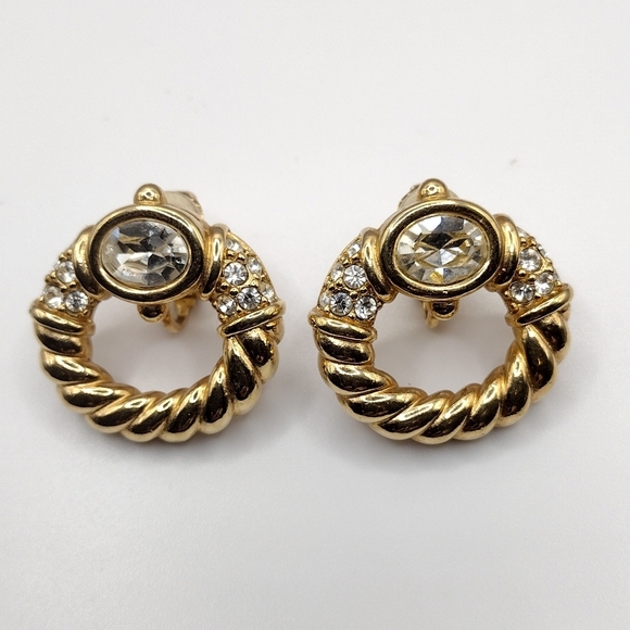 Swarovski Clip Earrings Gold Tone and Clear Crystals - Picture 1 of 7